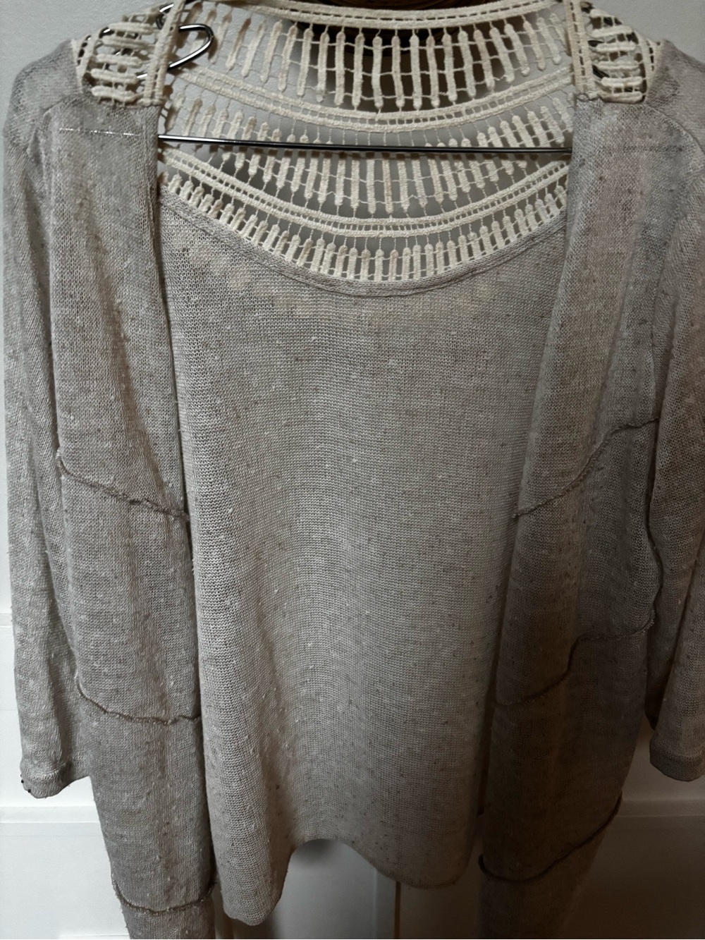Per Una fine-knit cropped cardigan featuring a crochet lace yoke